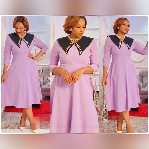 European Dresses & Skirts - C001 - NWT LILAC MIDI DRESS WITH WIDE BLACK COLLAR